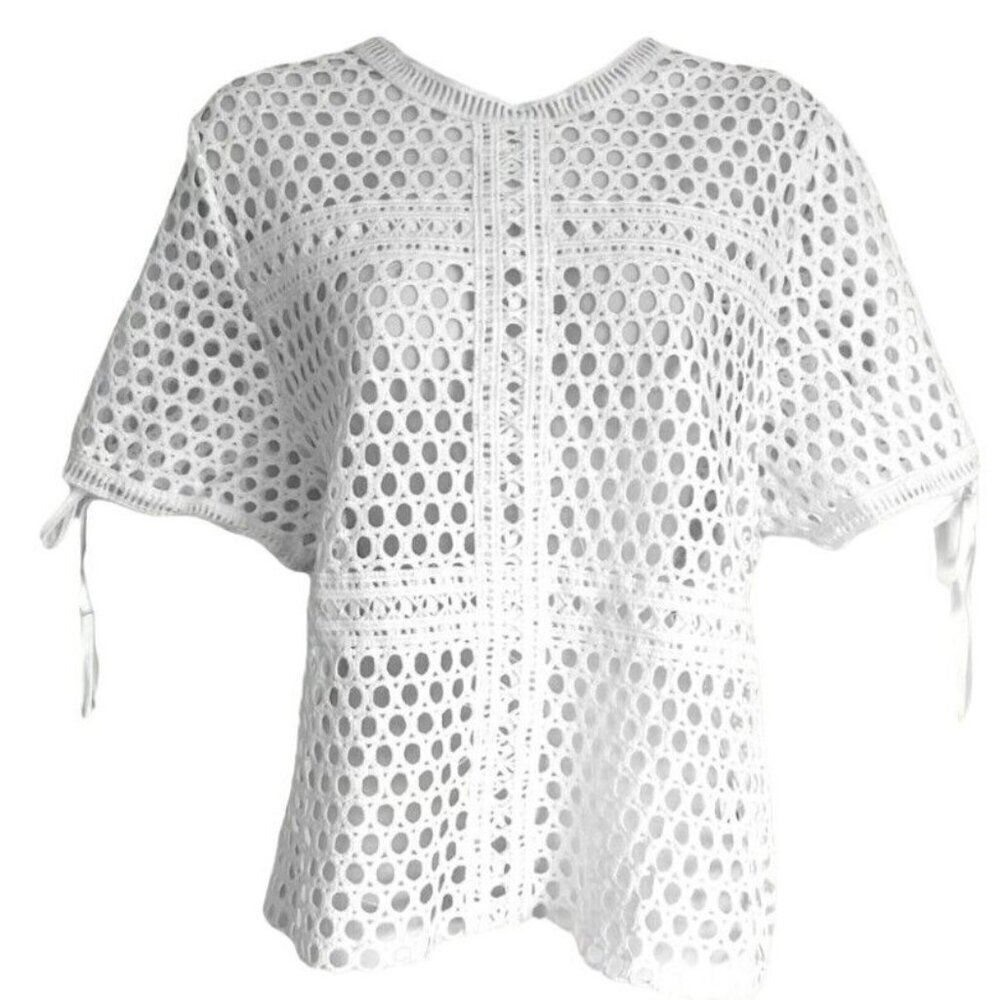 Zero Degree Celsius Womens M Perforated Blouse White Cut Out Top See Through - Picture 9 of 9